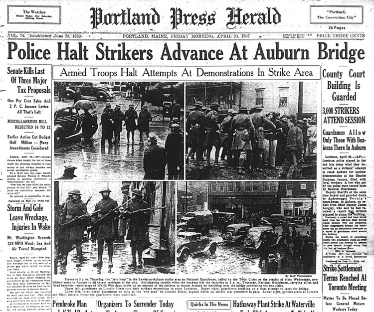 Front page of the Portland Press Herald April 23, 1937.
