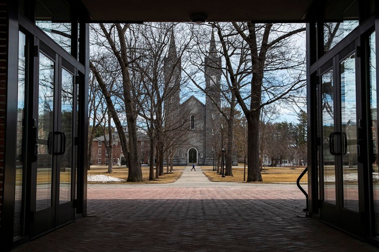 The Bowdoin College campus in Brunswick is nearly empty Wednesday, during spring break. It will remain that way because the school is asking students not to return to campus after spring break, and to take classes online because of concerns about the coronavirus.