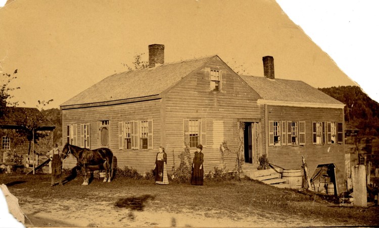 Taken in 1894 more than 40 years after Dr. Horace A. Barrows died, this photo shows the house where he lived in Bolsters Mills in Harrison. The woman in the center in the plaid dress is Louisa Hawkes Barrows Dorman, his adopted daughter. In the 19th century, Barrows praised the merits of a vegetarian diet.