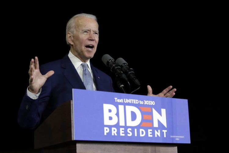 Democratic presidential candidate former Vice President Joe Biden speaks during a primary election night rally Tuesday in Los Angeles.   Biden's momentum from his primary win in South Carolina carried him to a strong showing on Super Tuesday.