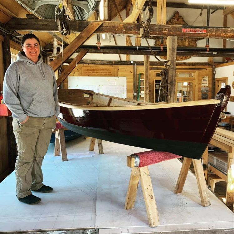Emma Hathawy with her completed Susan Skiff. 