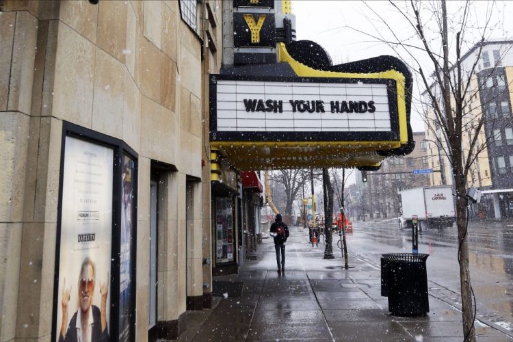 In Minneapolis, the Varsity Theater used the marquee to urge hand washing in this March 16 photo.