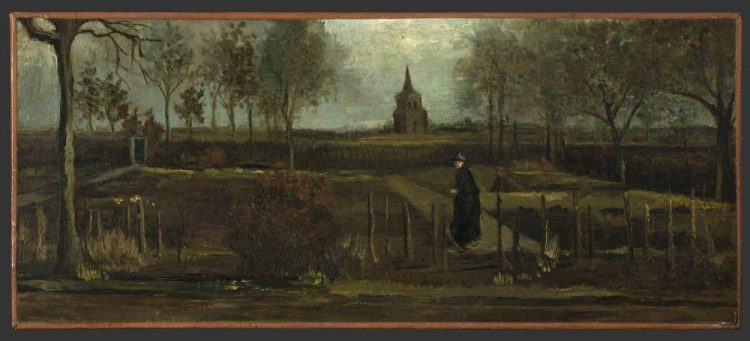 This image released by the Gronninger Museum shows Vincent van Gogh's painting titled "The Parsonage Garden at Nuenen in Spring" that was stolen from the Singer Museum in Laren, Netherlands, on March 30.