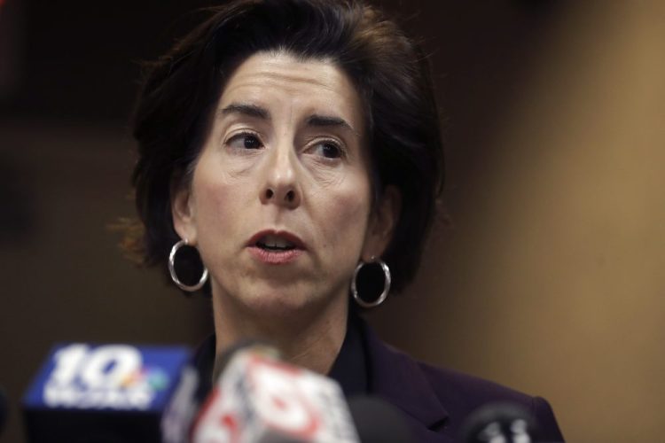 Rhode Island Gov. Gina Raimondo faces reporters during a news conference, Sunday in Providence, R.I. Raimondo, took questions on what officials described as the state's first presumptive positive case of coronavirus. Officials said the person is in their 40s and had traveled to Italy in February of 2020.
