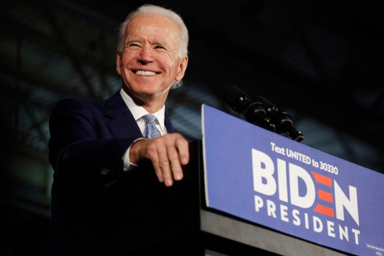 Former vice president Joe Biden smiles onstage after being declared the winner of the South Carolina primary on Saturday.