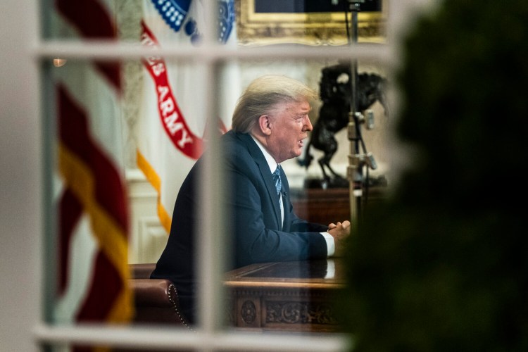President Trump delivers a televised national address on the coronavirus from the White House on Wednesday. 