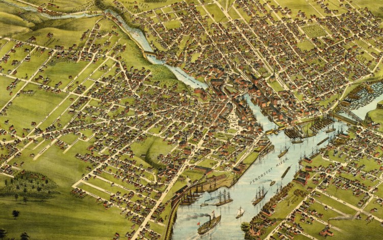 Detail of Bird's eye view of the City of Bangor, 1875
