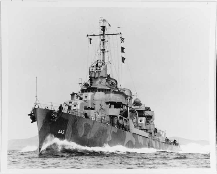 The USS Nicholas (DD-449) running trials off Rockland on May 28, 1942.