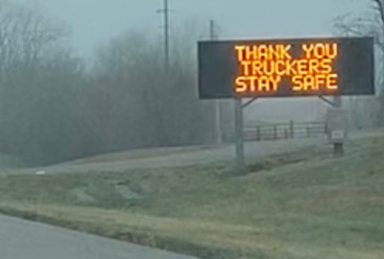 A sign along Interstate 70 west of Kansas City. Drivers say they're driving into hot spots around the U.S. with no way to protect themselves.