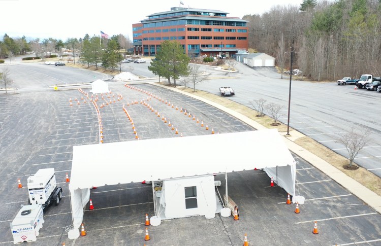 ConvenientMD, a chain of urgent care centers, is partnering with Anthem to provide drive-through coronavirus testing near Anthem’s office building at 2 Gannett Drive in South Portland. The tents and drive-through spaces were set up Wednesday and will open Thursday.