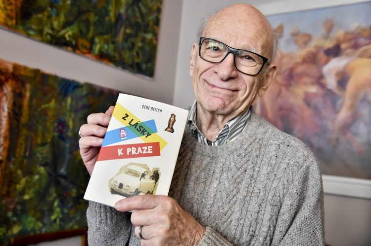 The American director and animated film producer Gene Deitch holds his book of memories "For the Love of Prague" in 2018.
