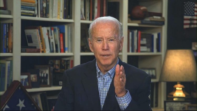 In this image from video, Democratic presidential candidate former Vice President Joe Biden speaks during a virtual press briefing March 25.