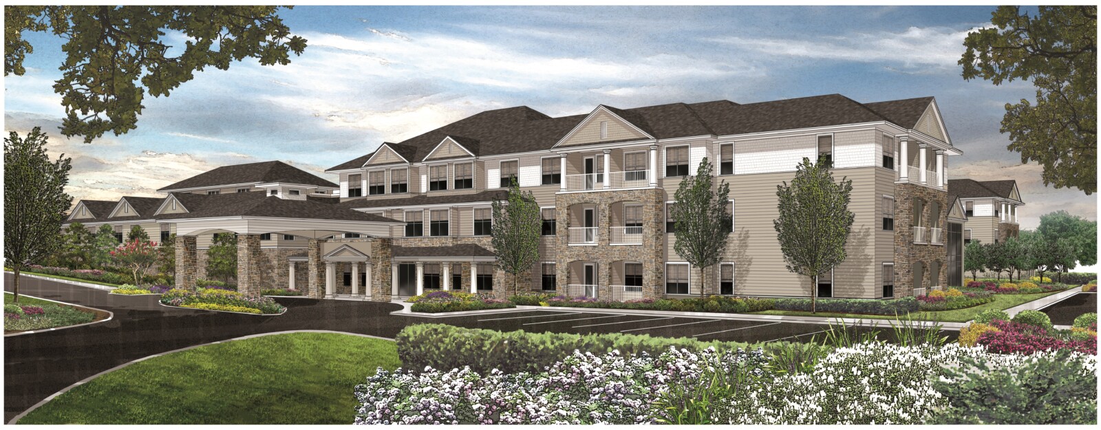 Rendering of new HarborChase assisted living and memory care facility in South Portland