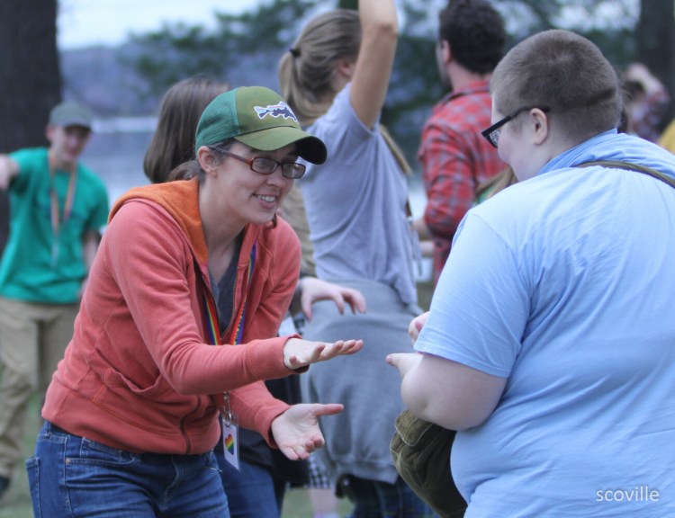 Jess Anderson, director of The Leadership School at Kieve Wavus Education, participates in a workshop at OUT Maine’s 2019 Rainbow Ball Weekend at Camp Wavus.  Anderson will present  an online workshop on effective communication on Tuesday, May 12, in collaboration with OUT Maine.
