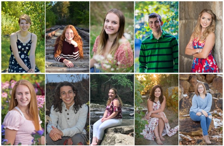 Oak Hill High School in Wales has announced its top 10 seniors for the class of 2020. Top from left are Daisy Cole,  Desirae Dumais, Morgan Inman, Ethan Mousseau and Magdolyn Ryder. Bottom from left are Angela Strout, Levi Sturtevant, Kayla Walker, Grace Woodard and Peyton Wright.