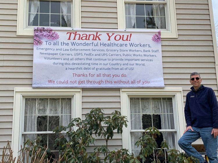 Peter Joseph, of Winslow, created his message of thanks to all essential workers, others helping everyone get through this pandemic on his home April 17.