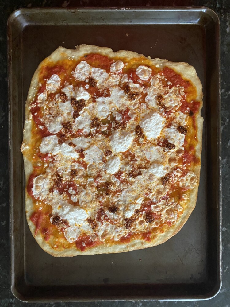 Ronan Rice's arrabbiata sauce on homemade pizza.