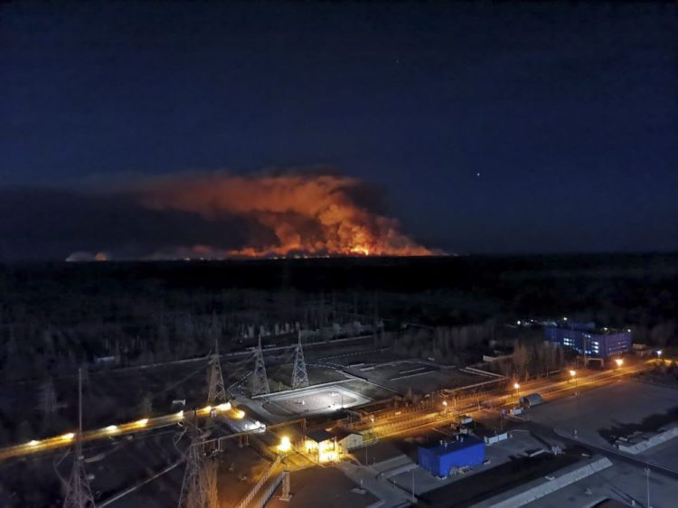 This photo was taken from the roof of Ukraine's Chernobyl nuclear power plant on Friday. The forest fire burned for about 10 days before finally being extinguished. 