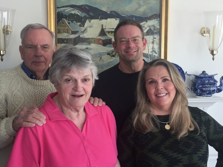 From left, Tom, Ellen, Scott and Kathy Simmonds. Ellen Simmonds died Monday at Mercy Hospital from the virus, and Tom and Scott are now sick.