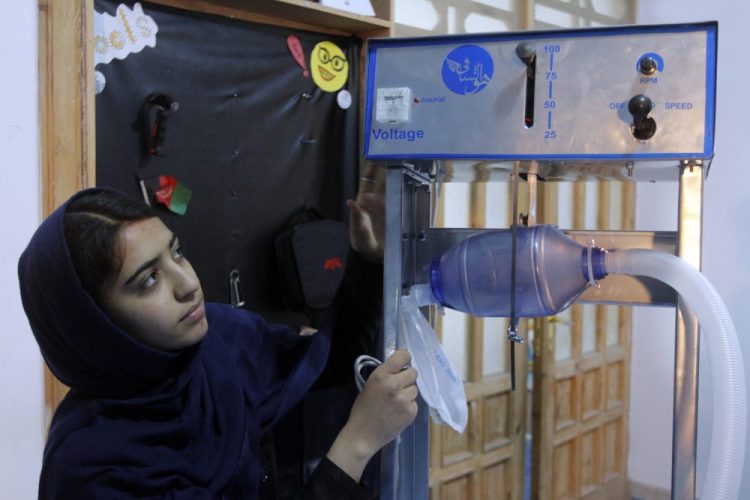 Somaya Farooqi, working with a team of five young girls, is developing cheap ventilators from Toyota car spare parts to help the fight against the coronavirus pandemic in Herat, west of Kabul, Afghanistan.