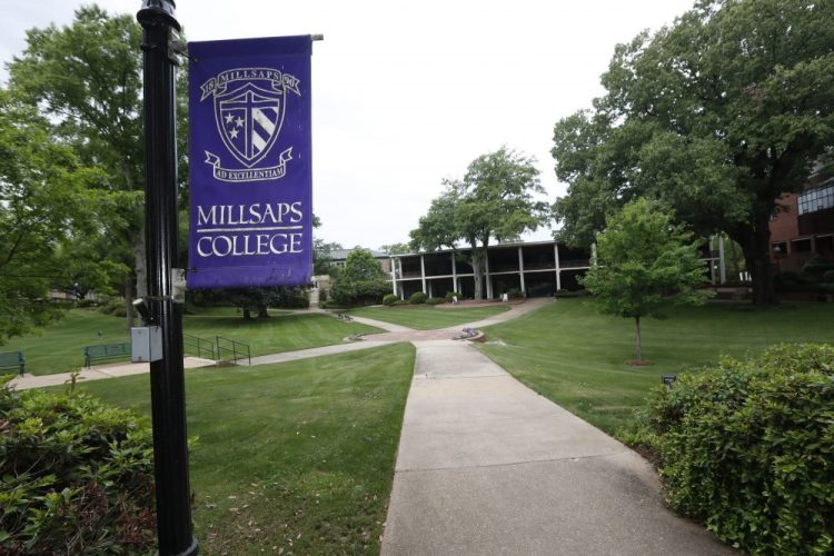 A normally busy campus square at Millsaps College in Jackson, Miss., is deserted in face of the coronavirus, as the liberal arts school, like many others, faces financial and enrollment challenges. Colleges across the nation are scrambling to close deep budget holes, and some have been pushed to the brink of collapse.