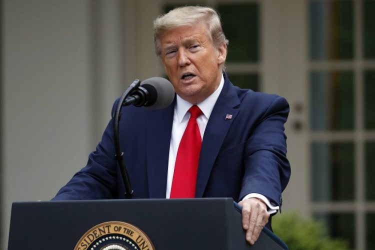 President Trump holds a coronavirus briefing Tuesday in the Rose Garden. He said that he's leaving it up to governors to determine when states can reopen, and that the country will open up “in beautiful little pieces.”