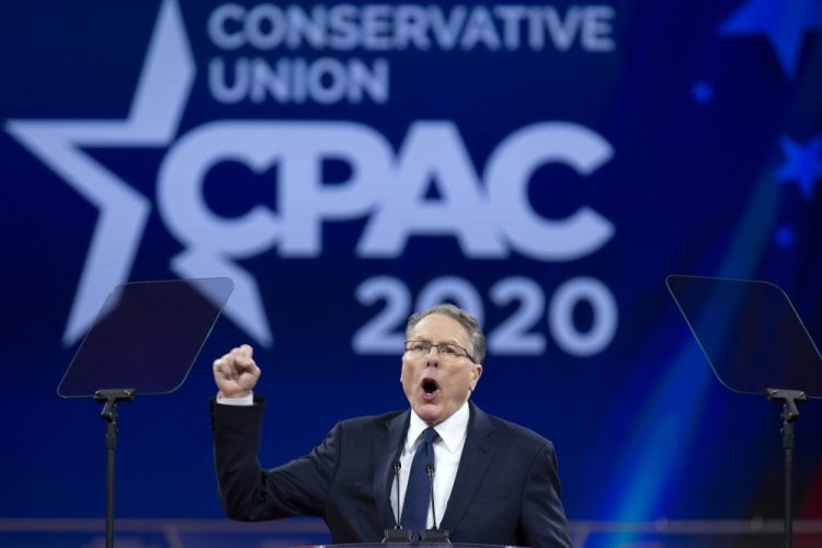 National Rifle Association Executive Vice President and CEO Wayne LaPierre speaks at Conservative Political Action Conference, CPAC 2020, at the National Harbor, in Oxon Hill, Md., on Feb. 29, 2020. 