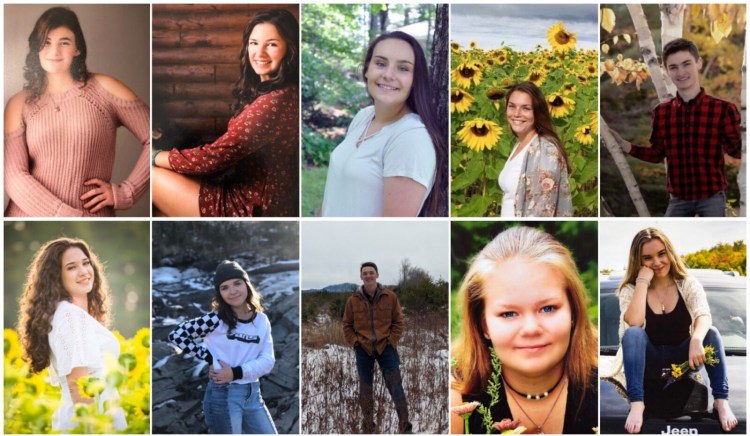 Carrabec High School in North Anson has announced its top 10 seniors for the class of 2020. Top from left are Cassidy Ayotte, Annika Carey, Ashley Cates, Caitlin Crawford and Shay Cyrway. Bottom from left are Olivia Fortier, Madison Jaros, Scott Mason, Mary-Jenna Oliver and Abby Richardson.