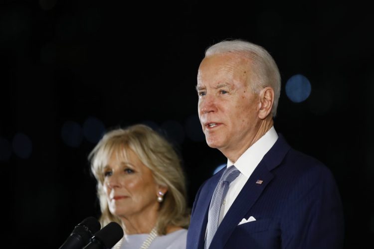 Democratic presidential candidate former Vice President Joe Biden, accompanied by his wife Jill, earlier this year. Biden has no foreseeable plans to resume in-person campaigning amid a pandemic that is testing whether a national presidential election can be won by a candidate communicating almost entirely from home. 