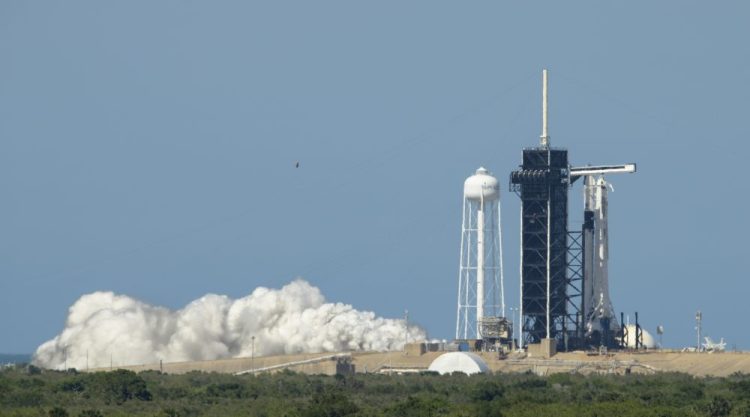 A SpaceX Falcon 9 rocket with the company's Crew Dragon spacecraft onboard is  on the launch pad May 22 at NASA's Kennedy Space Center in Florida.