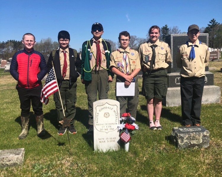 Troop 428 of Pittsfield members who set out flags on veterans' graves in Pittsfield from left were Dillon Whitney, Jeremiah Wiswall, Noah Wiswall, Michael Connolly, Erica Peloquin and Carl Tilton.