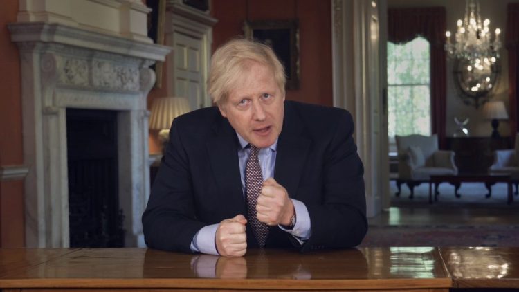 Britain's Prime Minister Boris Johnson delivers an address Sunday on lifting the country's lockdown amid the coronavirus pandemic. 