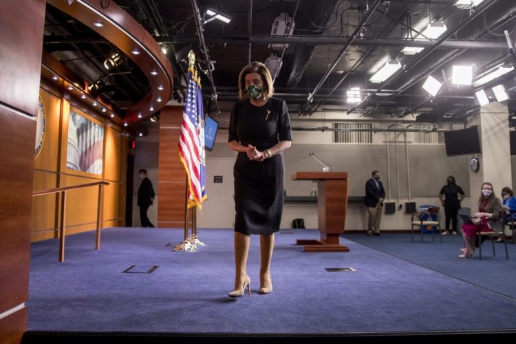 House Speaker Nancy Pelosi steps away from the podium at the conclusion of a news conference Thursday on Capitol Hill. 