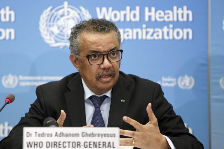 Tedros Adhanom Ghebreyesus, director general of the WHO, addresses a press conference about COVID-19 on Feb. 24. Member nations are calling for an independent evaluation of the agency's response to the  pandemic.