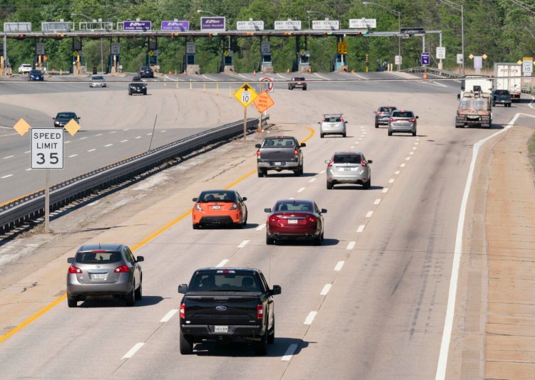 Northbound traffic approaches the York toll plaza in 2020. 