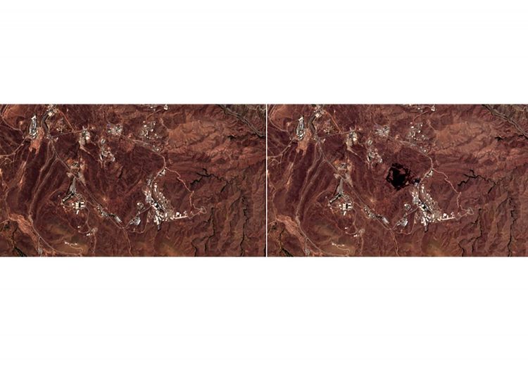 This Friday photo combo from the European Commission's Sentinel-2 satellite shows the site of an explosion, before, left, and after, right, that rattled Iran’s capital. 