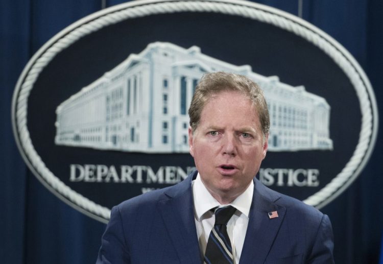 Geoffrey Berman, U.S. attorney for the Southern District of New York, speaks during a news conference at the Department of Justice in 2018. The Justice Department moved abruptly Friday to oust Berman, the U.S. attorney in Manhattan overseeing key prosecutions of President Trump’s allies and an investigation of his personal lawyer Rudy Giuliani. But Berman said he was refusing to leave his post and his ongoing investigations would continue. 