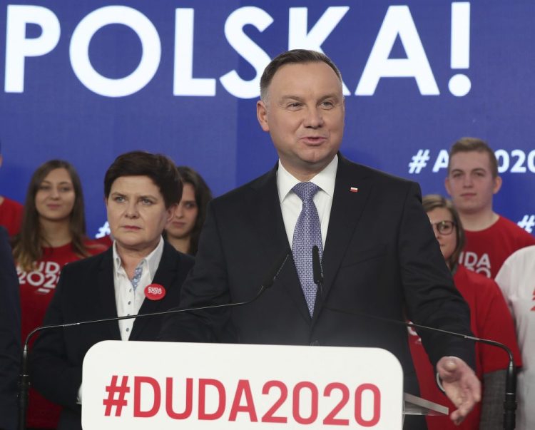 Poland's President Andrzej Duda campaigns Feb. 19 for his re-election in Warsaw.