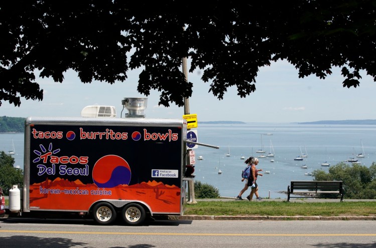 On a mid-July day in 2020, the Tacos Del Seoul food trailer parked on the Eastern Prom. 
