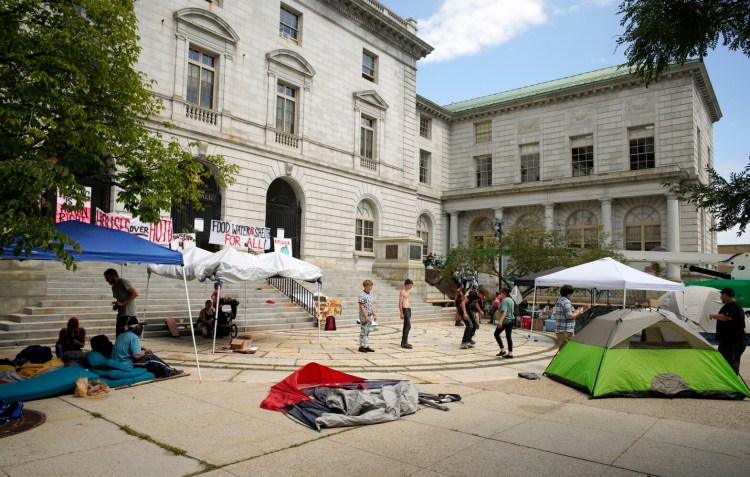 A "sleep-out" protest at Portland City Hall, intended to draw attention to the lack of safe, affordable housing in Portland, continued into its second day on Thursday. 