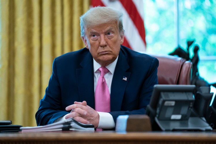 President Trump attends a meeting with Senate Majority Leader Mitch McConnell of Ky., and House Minority Leader Kevin McCarthy of Calif., on Monday. White House aides said the format and frequency of the president's forthcoming appearances haven't been finalized.
