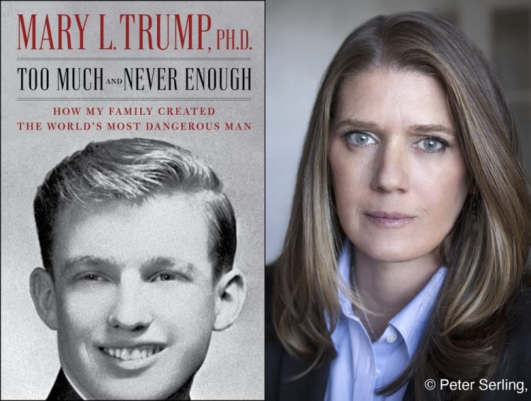 This combination photo shows the cover art for "Too Much and Never Enough: How My Family Created the World’s Most Dangerous Man", left, and a portrait of author Mary L. Trump, Ph.D. The book, written by the niece of President Trump, was originally set for release on July 28, but will now arrive the 14th.