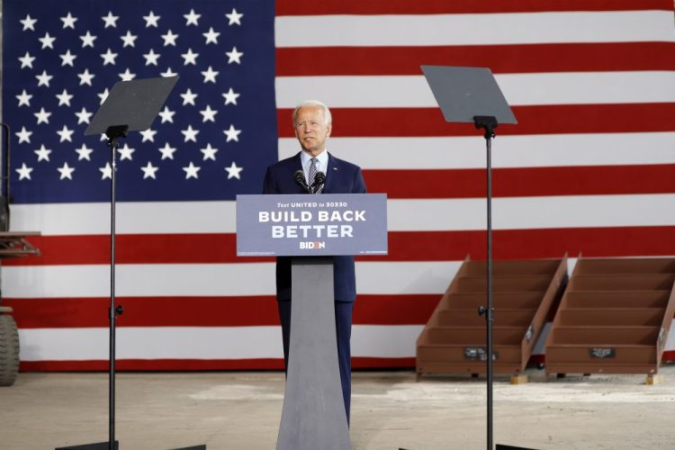 Democratic presidential candidate former Vice President Joe Biden speaks Thursday at McGregor Industries in Dunmore, Pa.