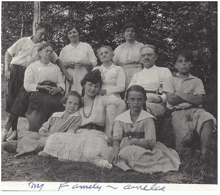 Photo: Todd R. Nelson family archives. Center, seated: Amelia Behrhorst with her cousins, brothers, grandparents, aunt and mother. She labeled the photo “my family.”