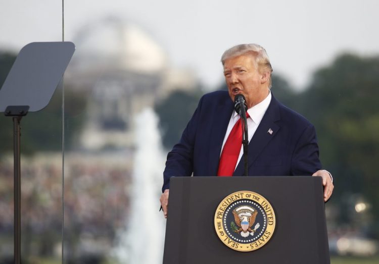 President Trump speaks during a "Salute to America" event Saturday on the South Lawn of the White House in Washington.