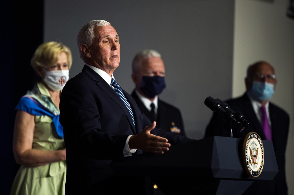 Mike Pence, Deborah Birx, Brett Giroir, Robert Redfield