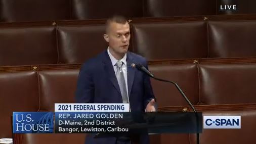 U.S. Rep. Jared Golden speaking Thursday on the floor of the House to advocate for more funding for mental health care for veterans.