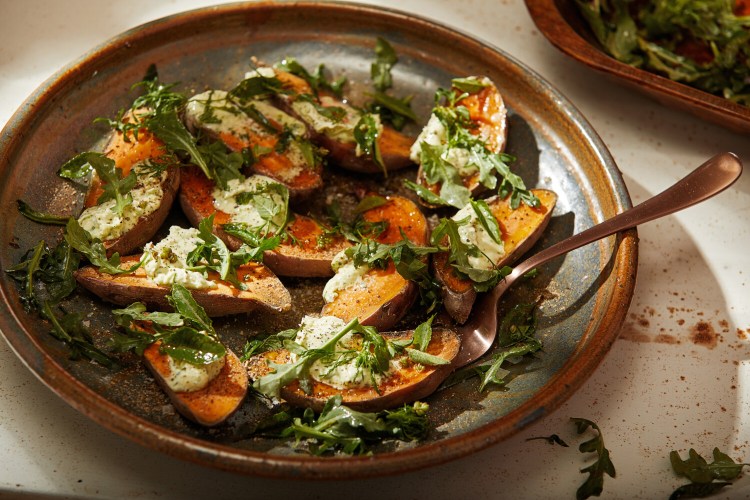 Roasted Sweet Potatoes with Collard Butter