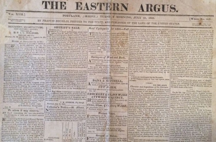 The Eastern Argus from 1820

