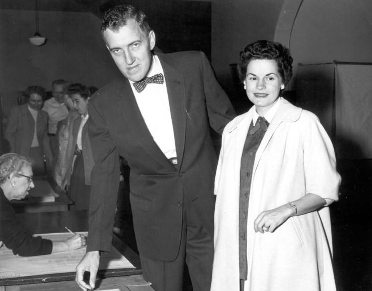 Gov. Edmund S. Muskie and his wife, Jane, vote at a Waterville polling station in September 1956. 